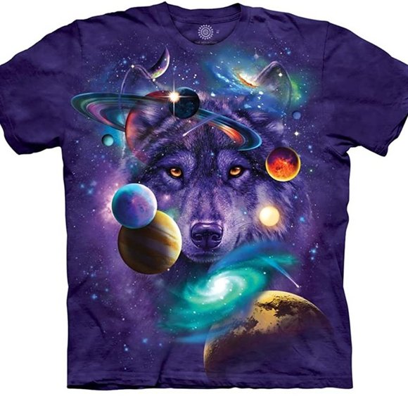 Wolf Of The Cosmos Space Galaxy Stars Moon Wolves Purple Mountain T-Shirt S-2X - Picture 1 of 5